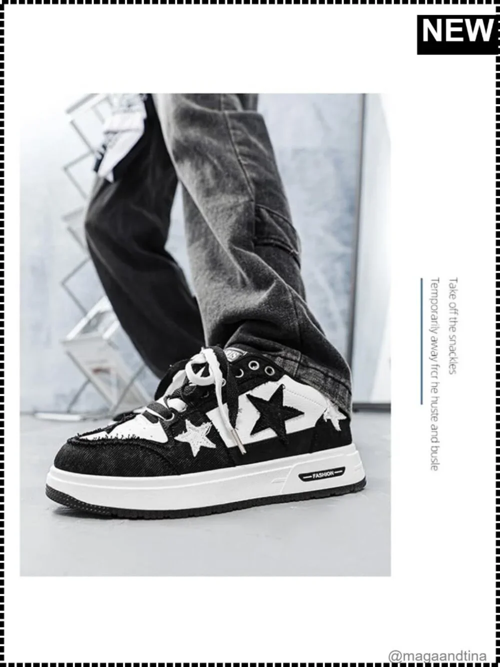Men's Y2K Skate Sneakers PU Leather Canvas Platform Star Applique